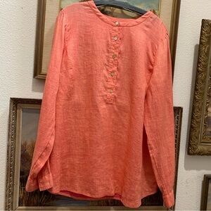 J Jill Love Linen Button-Front 100% Linen Top - Coral size large